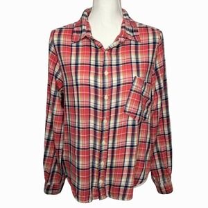 CP Shades Button Front Flannel Shirt Size Small Plaid Asymmetrical Pocket Casual
